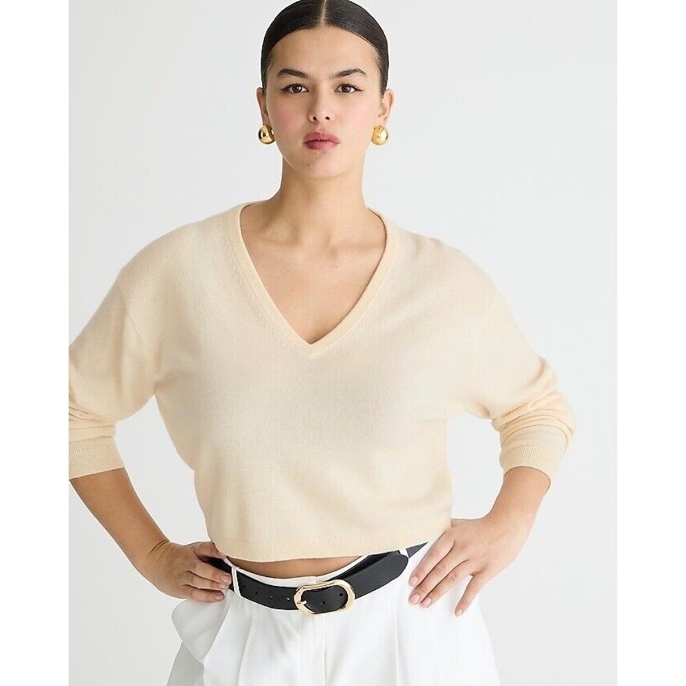 J.Crew Cashmere relaxed cropped V-neck sweater NWT Size L
